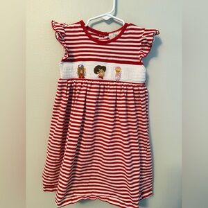 Smockingbird Toy Story Smocked Red and White Striped Dress